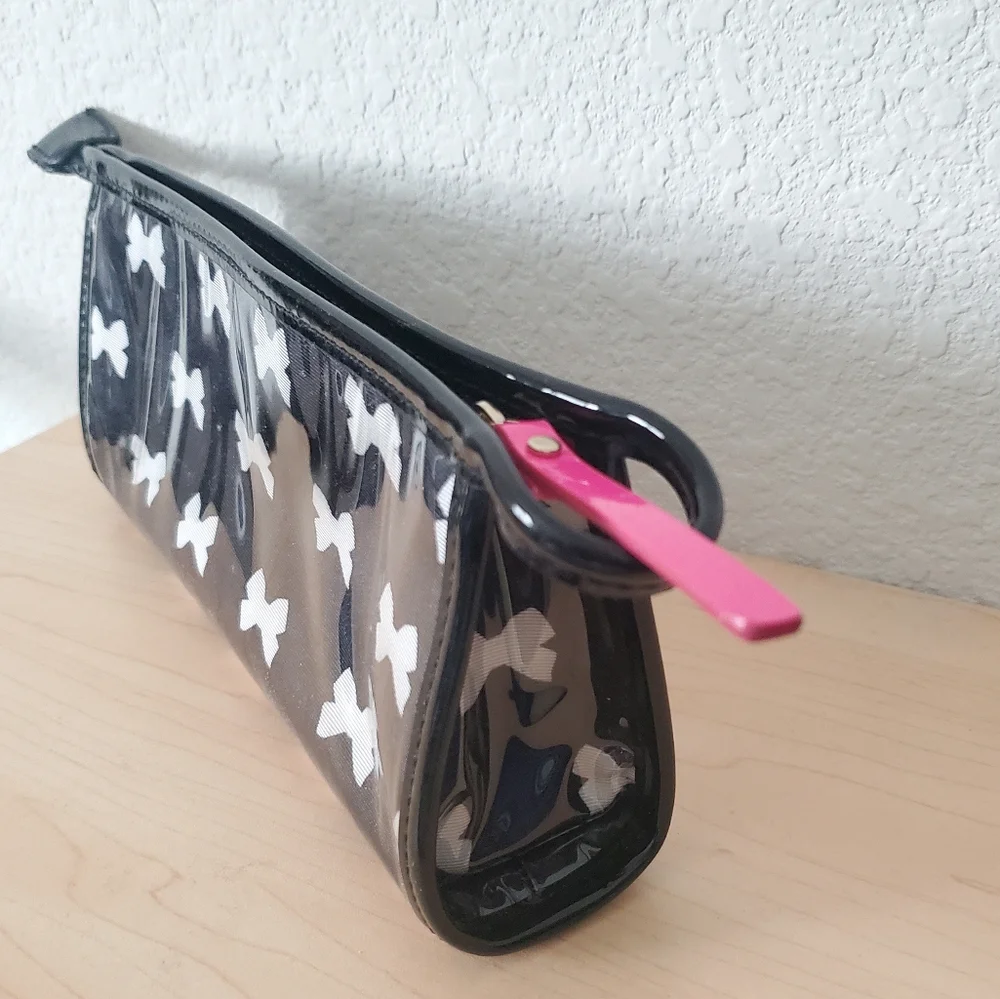 Kate Spade East West Heddy Tuxedo Court Black Cream Bow Make-up Bag Pouch
